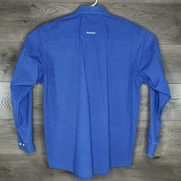 Ariat Button Down Blue Shirt Men's Medium Box Rose Pattern Long Sleeve Button Up - Picture 7 of 8